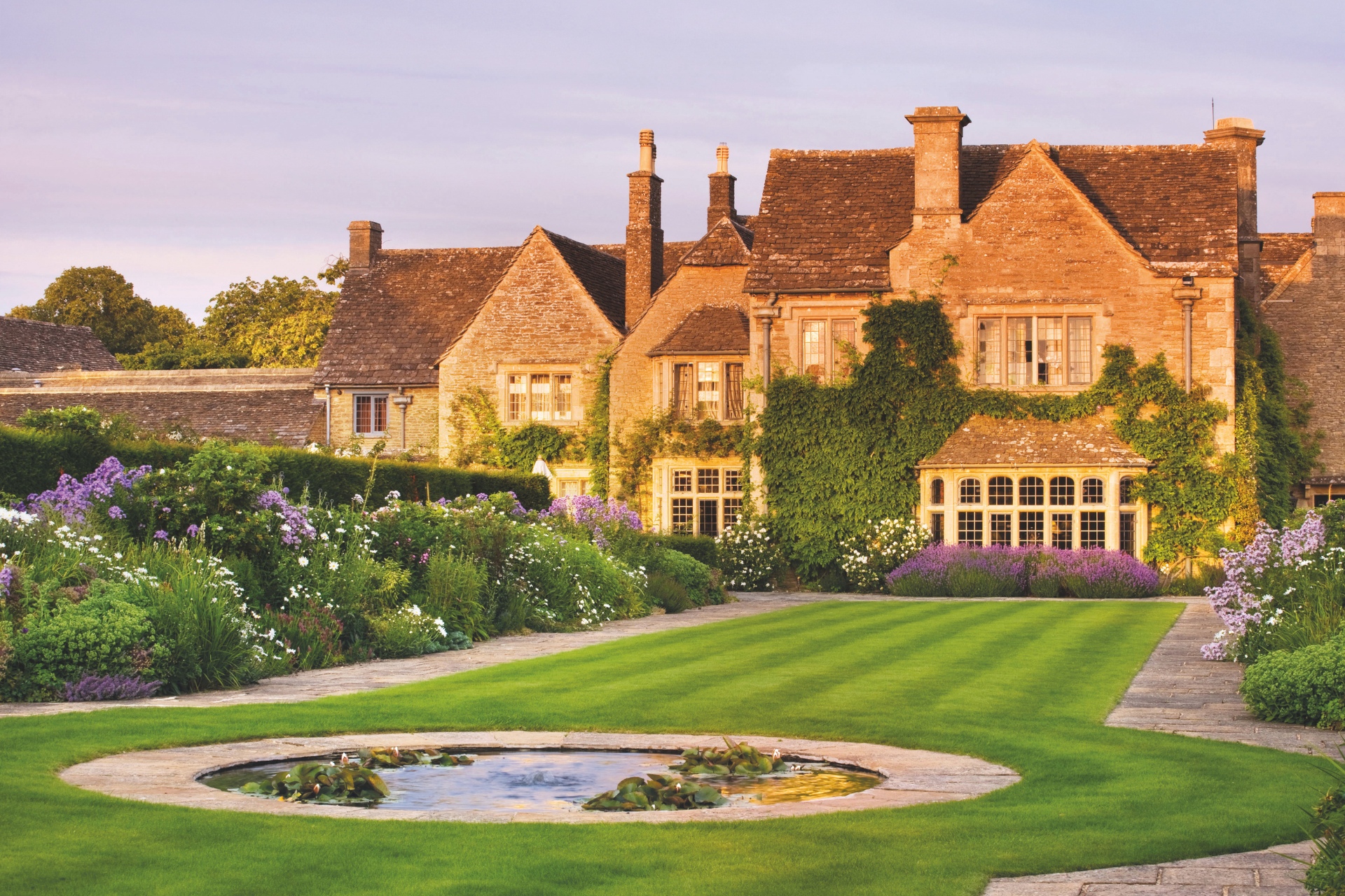 Small country hotel at sunset