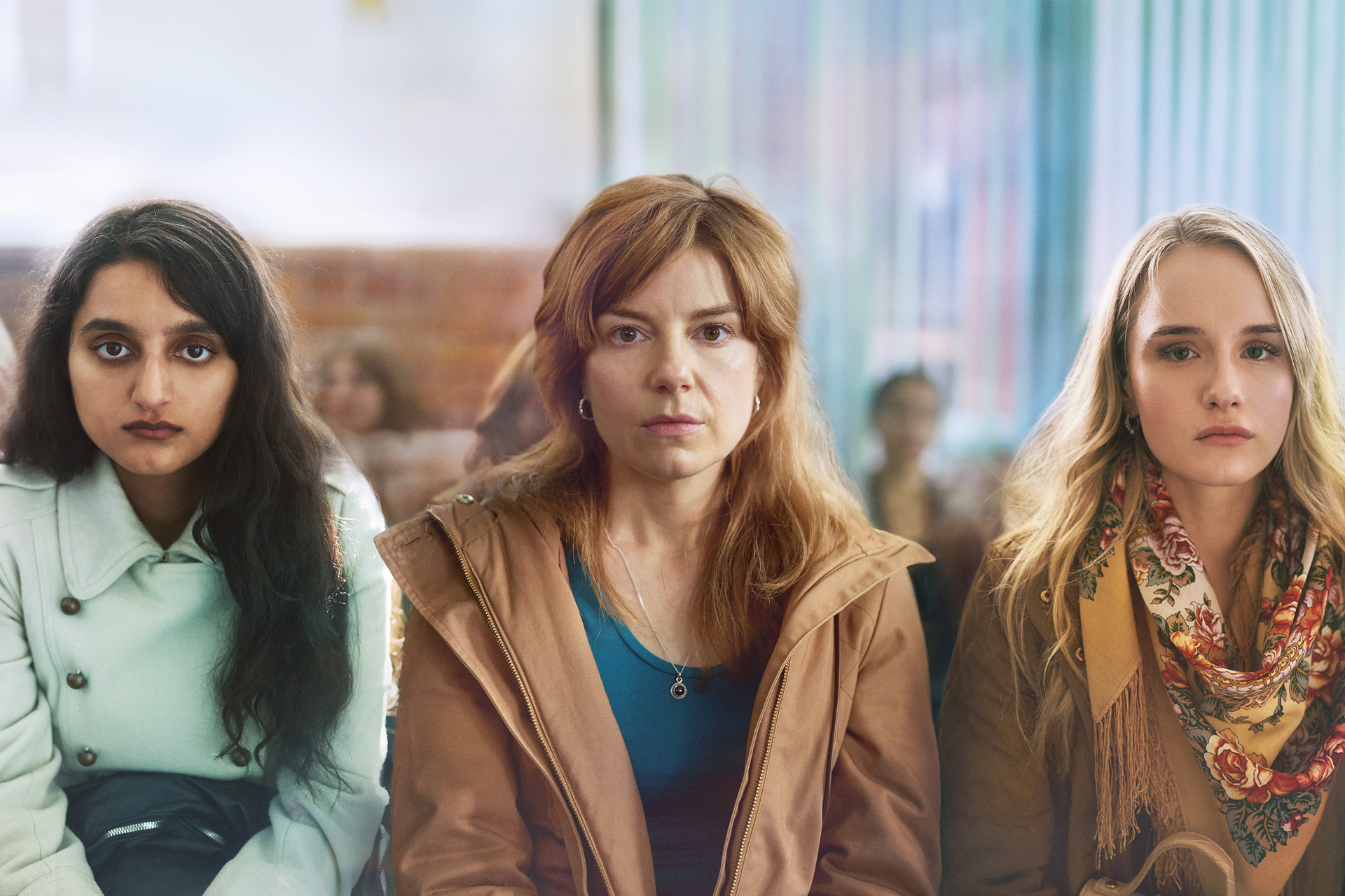 Aimee-Ffion Edwards as Sarah, Miriam Petche as Carrie and Aasiya Shah as Laila in Believe Me.