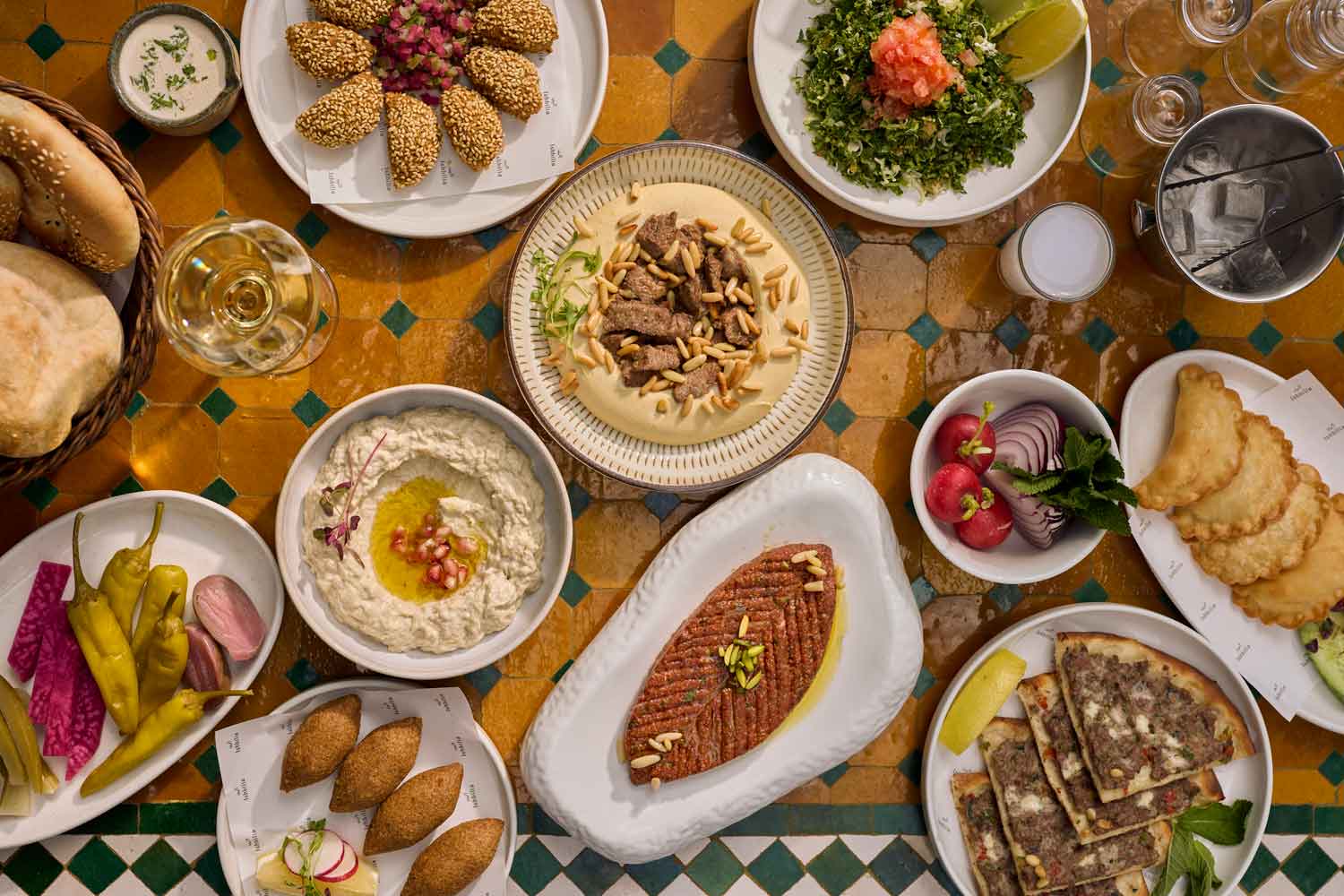 Food at Ishbilia restaurant terrace in London's Knightsbridge