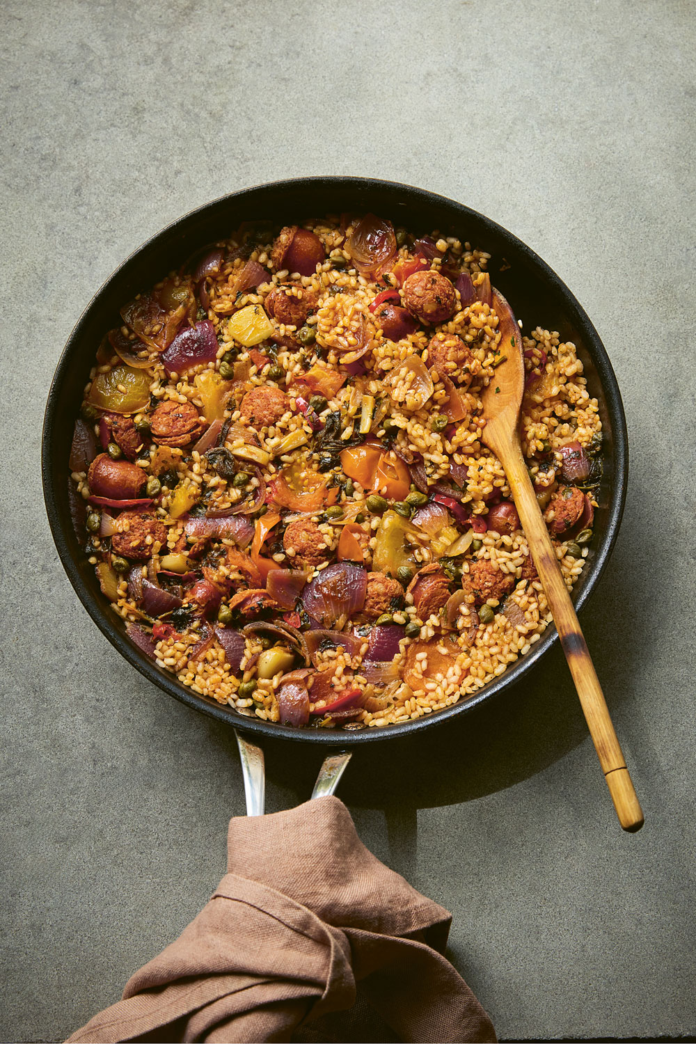 Dirty rice with chorizo and capers
