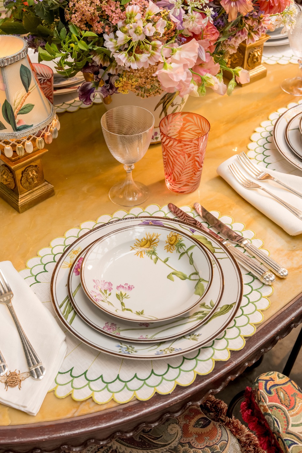 Table set with floral plates