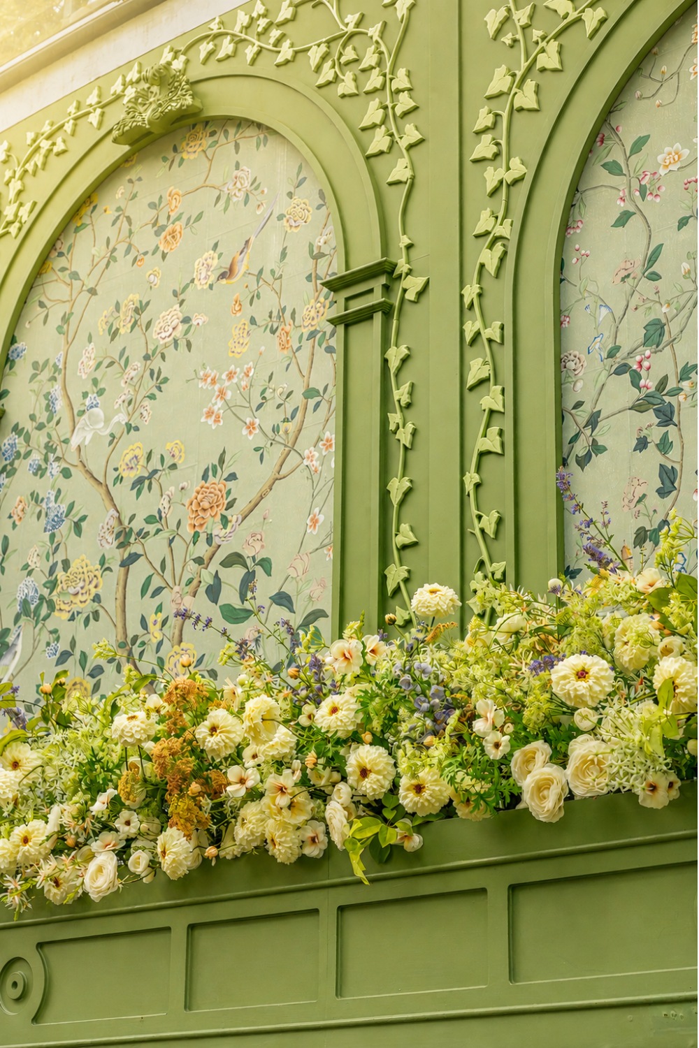 Hand-painted wall panels with floral designs by de Gournay