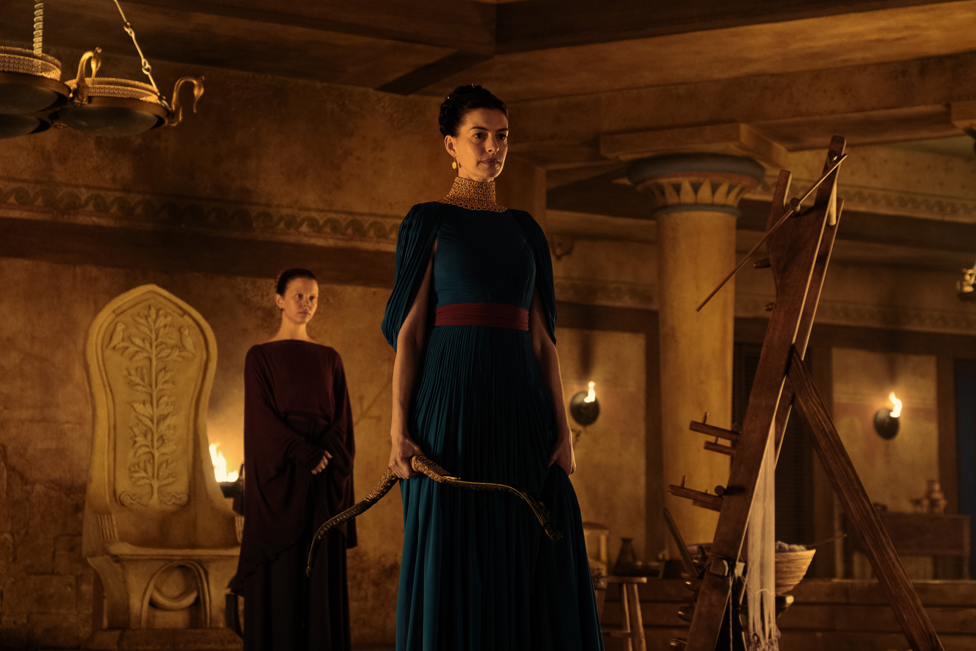 Mia Goth is Melantho and Anne Hathaway is Penelope in THE ODYSSEY