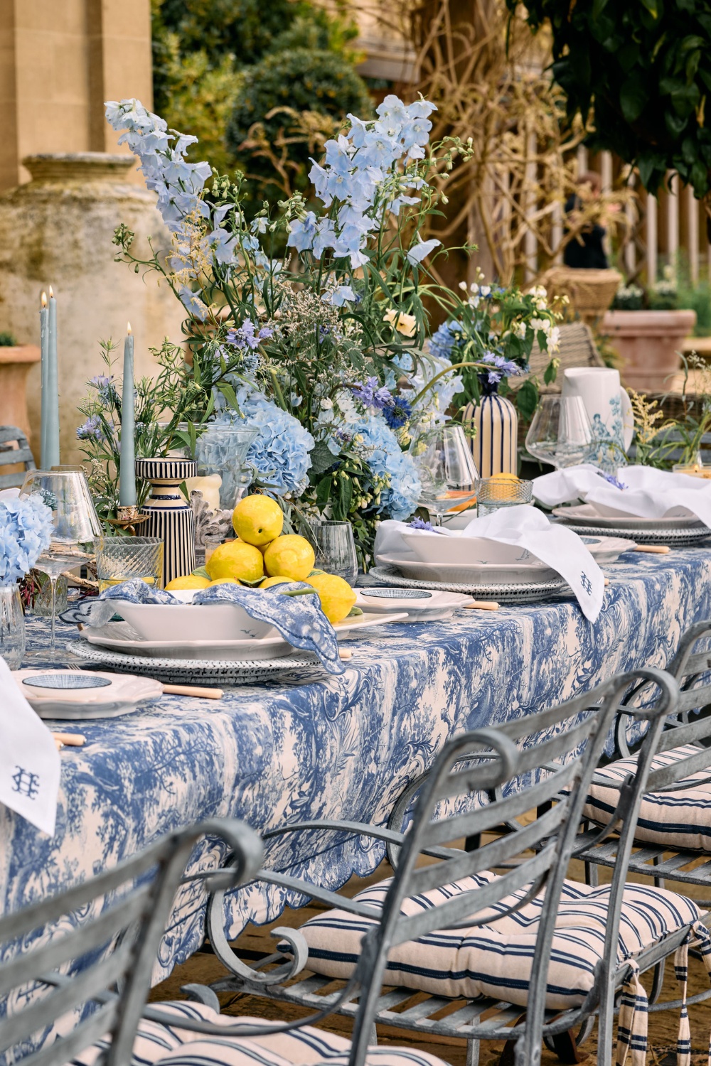 Blue linens for summer tablescape by Holland Cooper