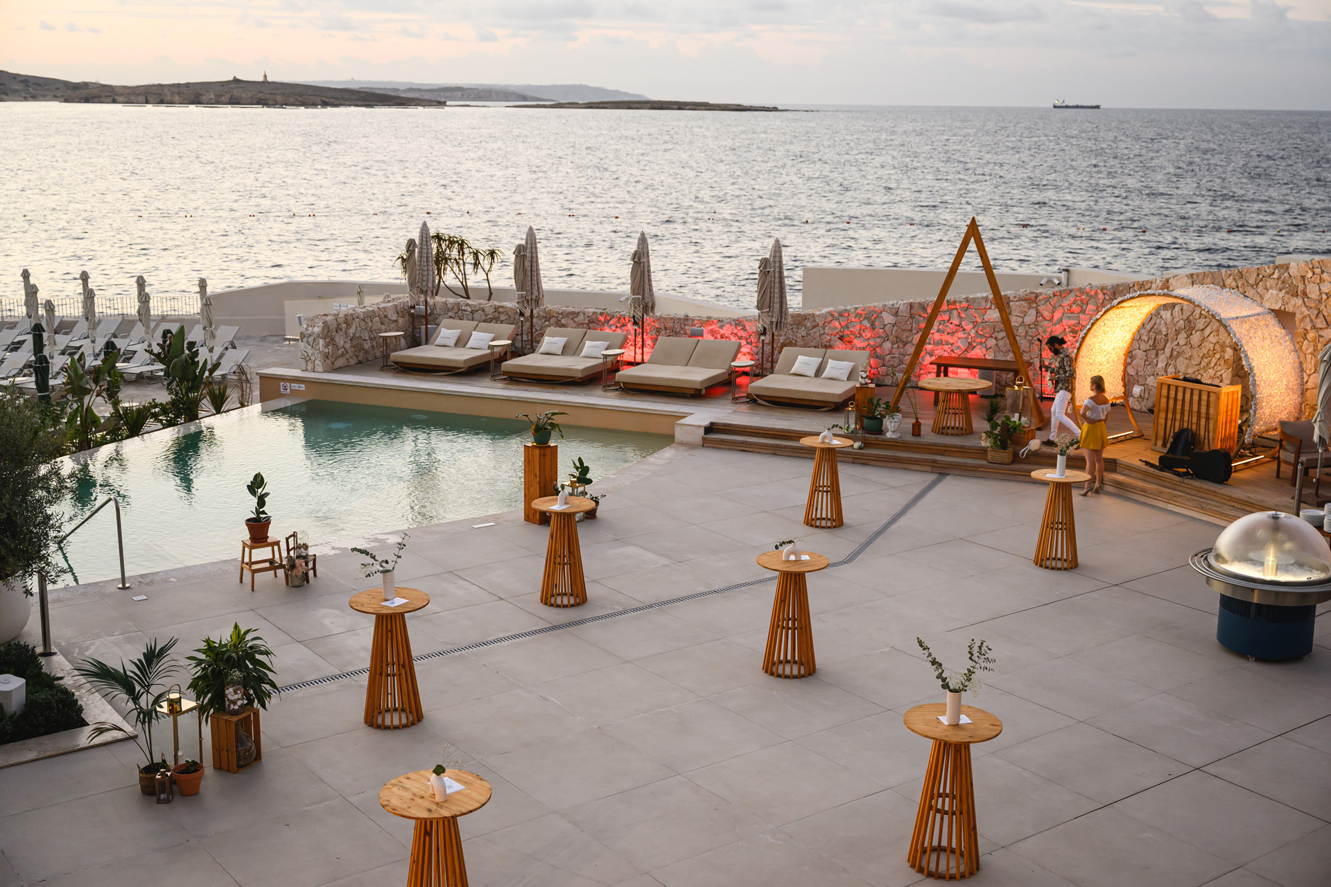 A venue ready for a wedding right by the sea