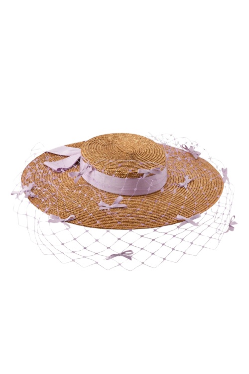 Lock & Co. boater hat with purple flowers
