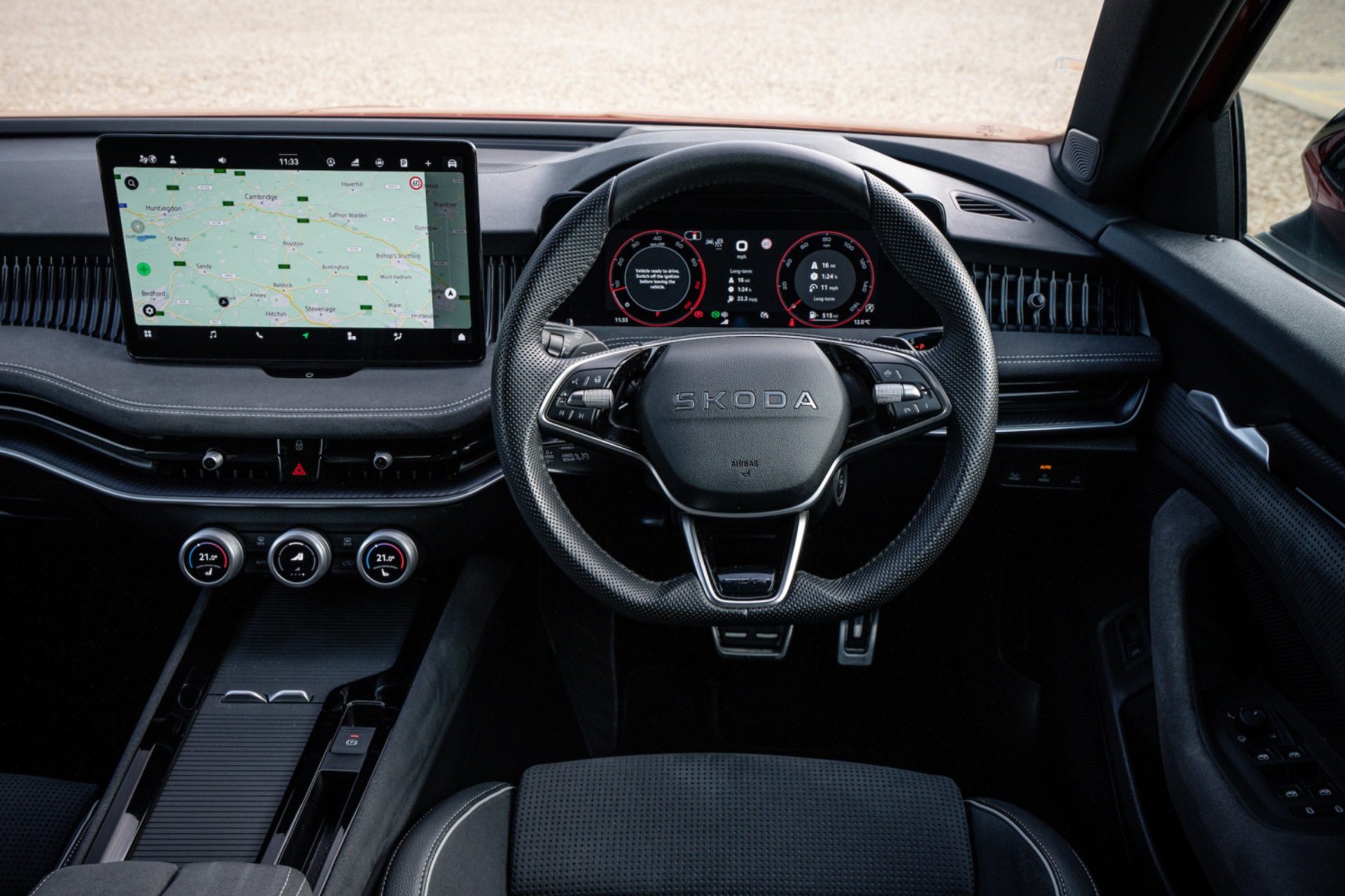 Car dashboard and steering wheel