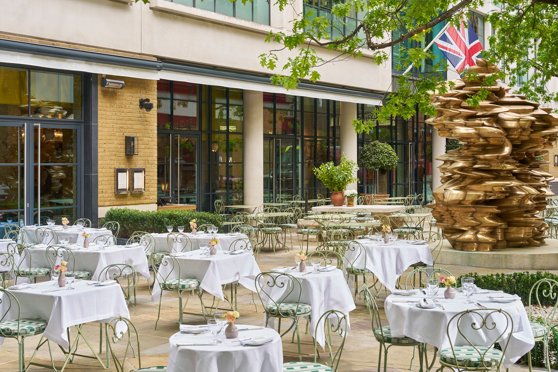 The courtyard of Ham Yard Hotel