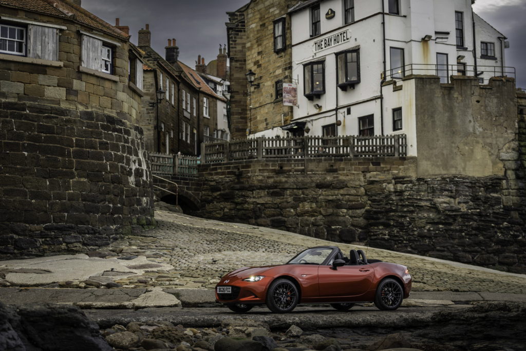 The MX-5 Roadster in a seaside town