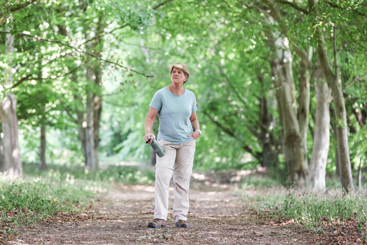 Clare Balding walking in the woods