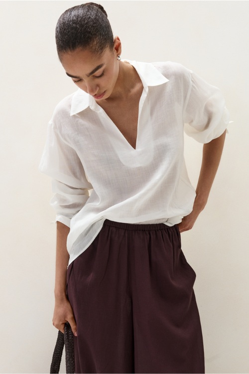 Model in White Company shirt