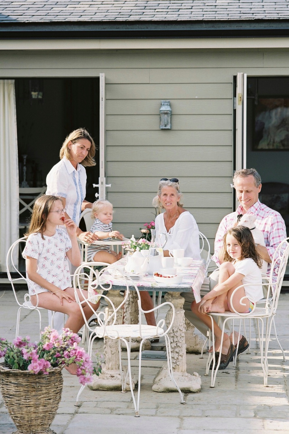 Family at garden table