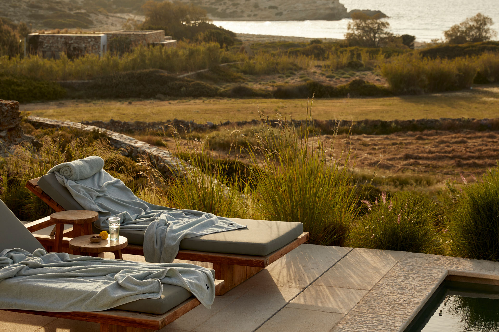 Sunbeds at The Rooster, Antiparos, Greece