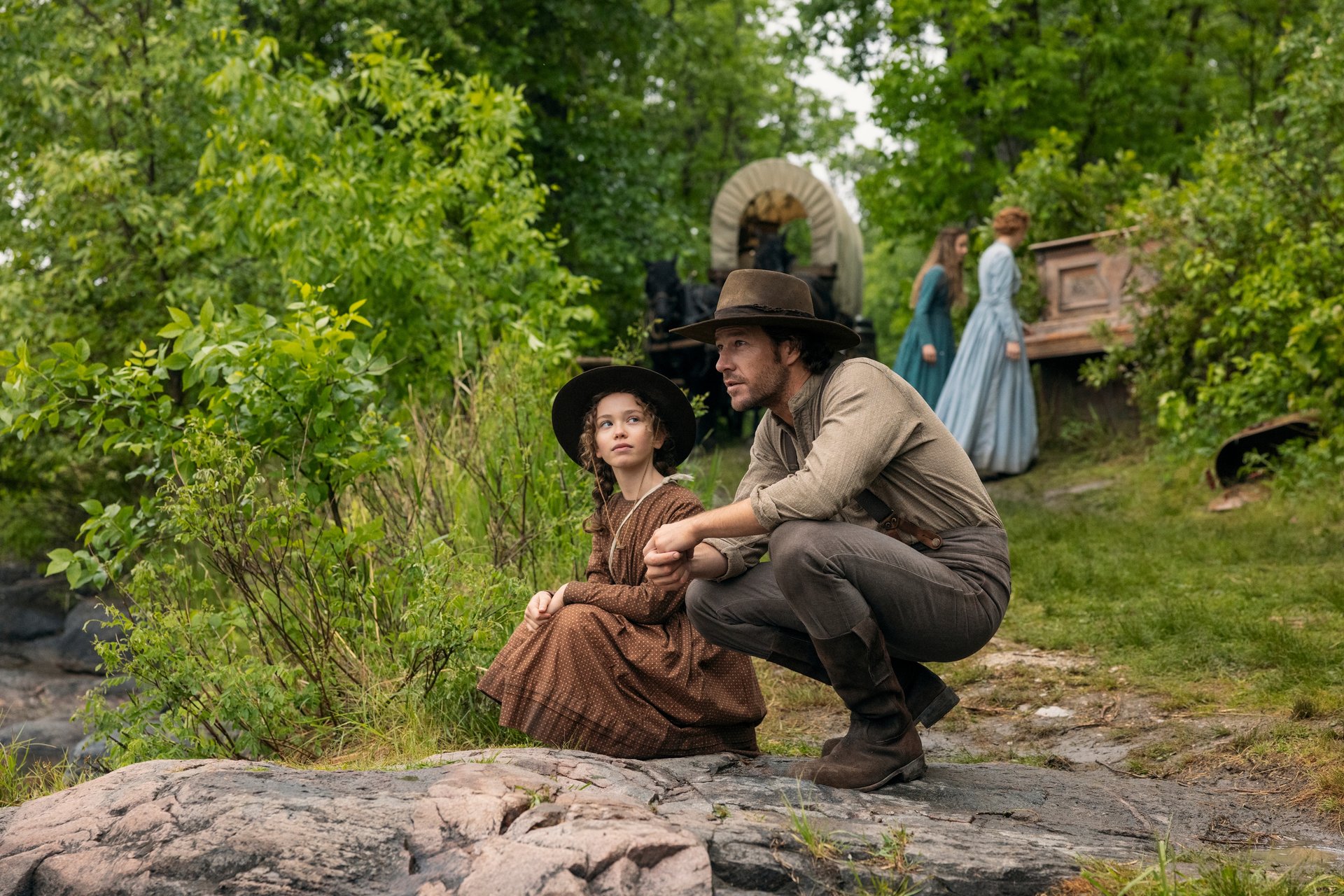 Alice Halsey as Laura Ingalls & Luke Bracey as Charles Ingalls in Little House on the Prairie