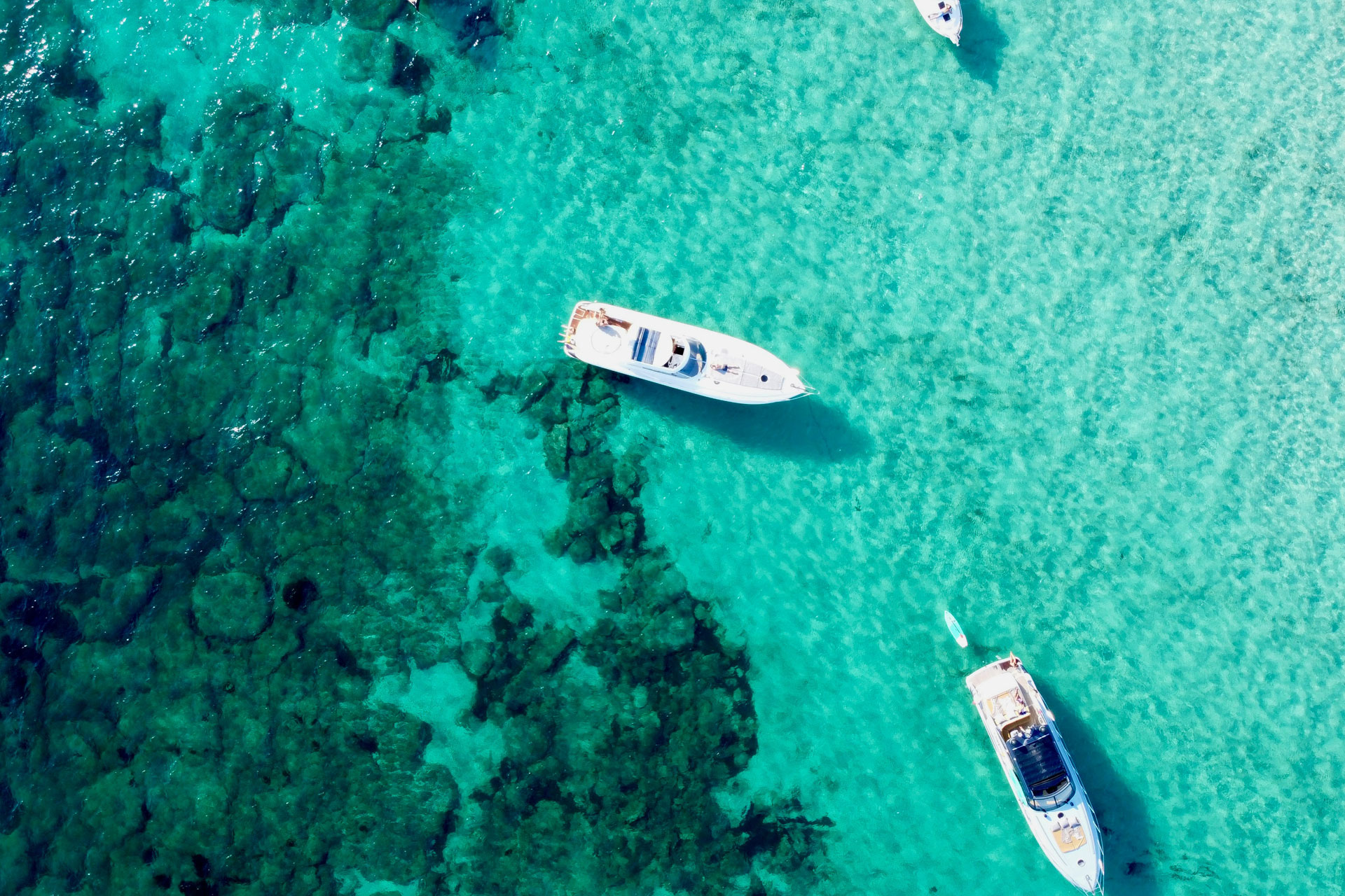 Drone shot of yachts in Ibiza