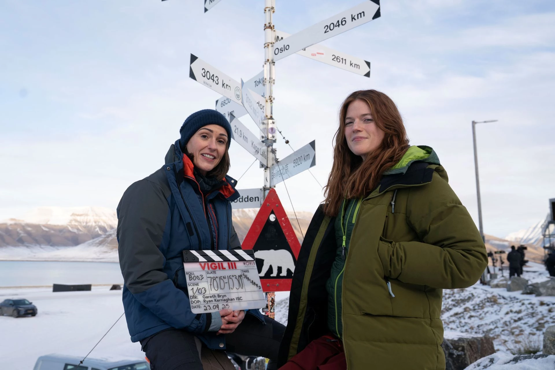 Suranne Jones and Rose Leslie filming Vigil series 3 in Svalbard.