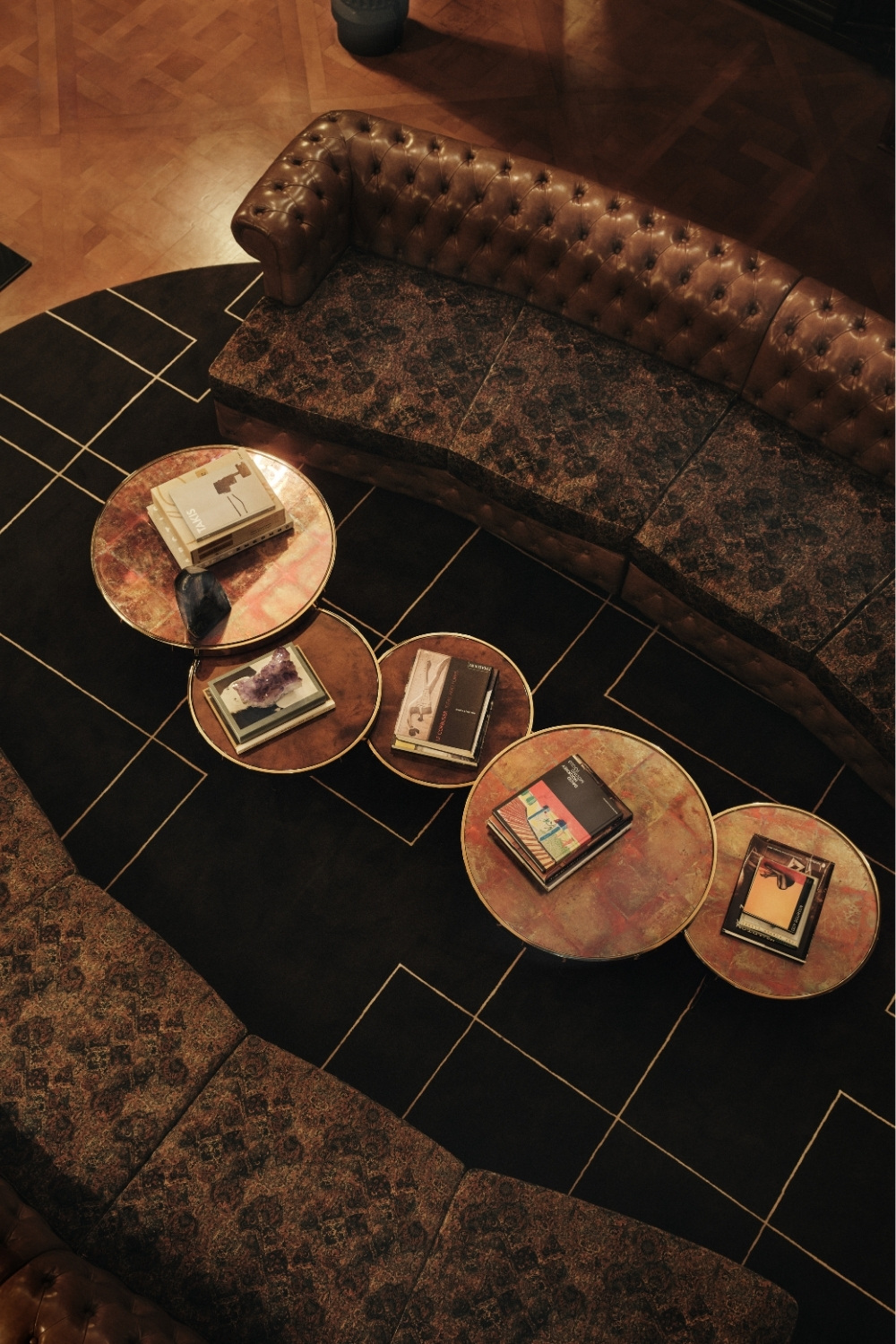 Books laid out on table in Brigitta Spinocchia Freund's home library
