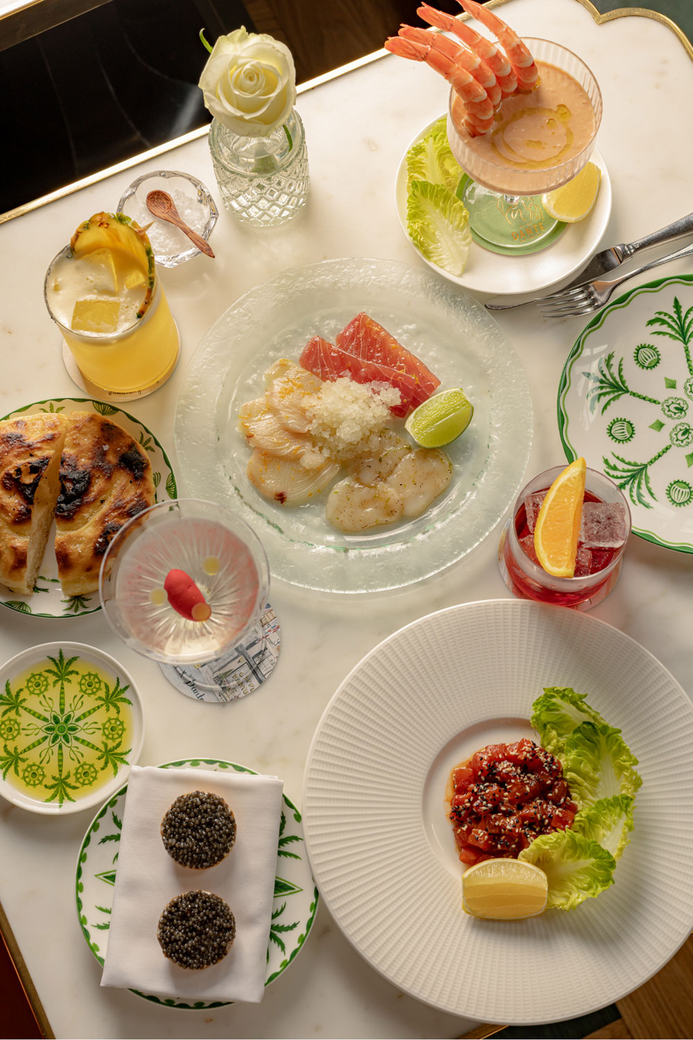 Food on the table at Dante Mayfair