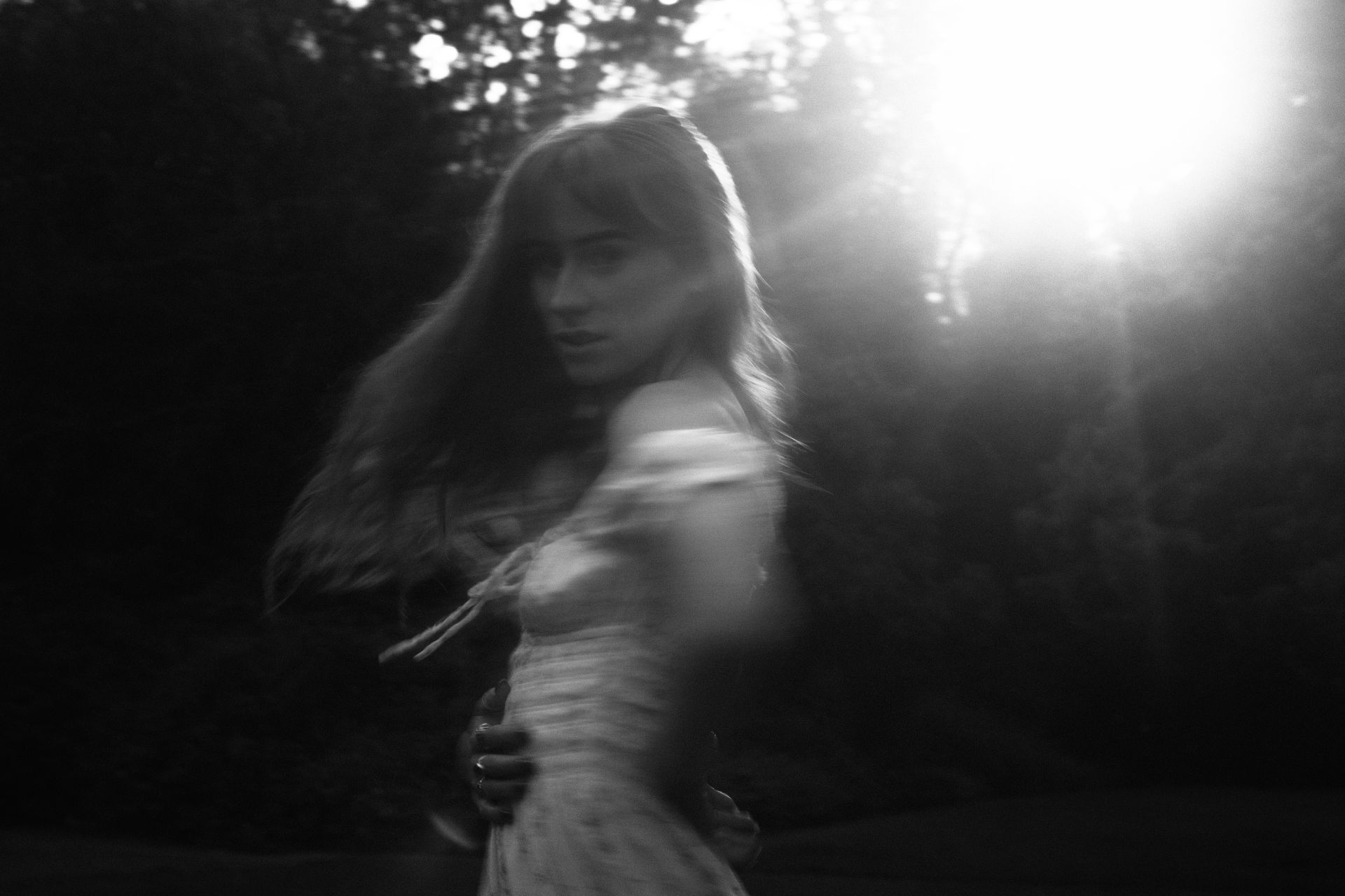 Black and white shot of Aisling Sharkey in motion