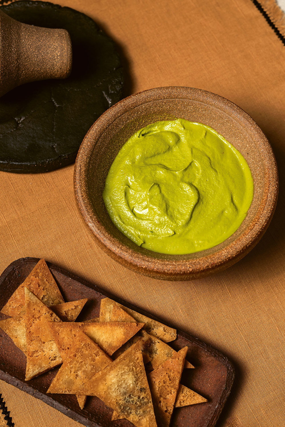 Pistachio guacamole and pitta