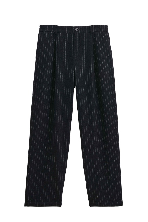 Wax London Malham Navy Pinstripe Wool Trousers