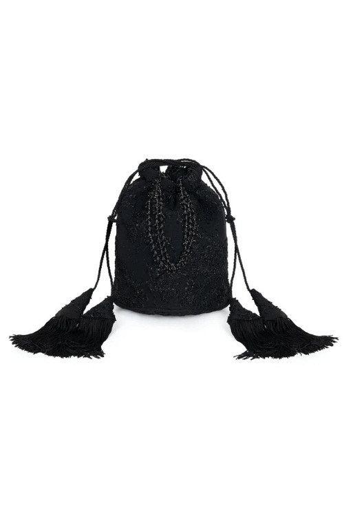 Alannah Rose London Anemone Black Jacquard Drawstring Handbag