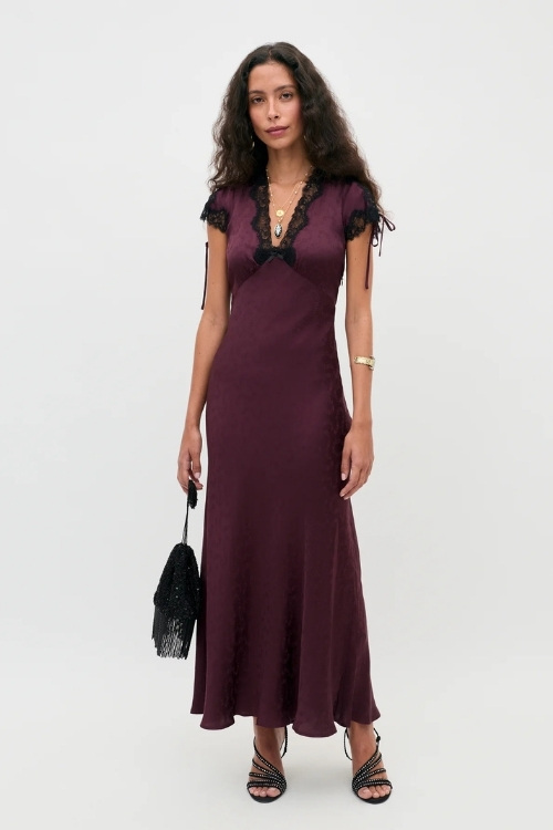 RIXO Fern Satin Jacquard Midi Dress