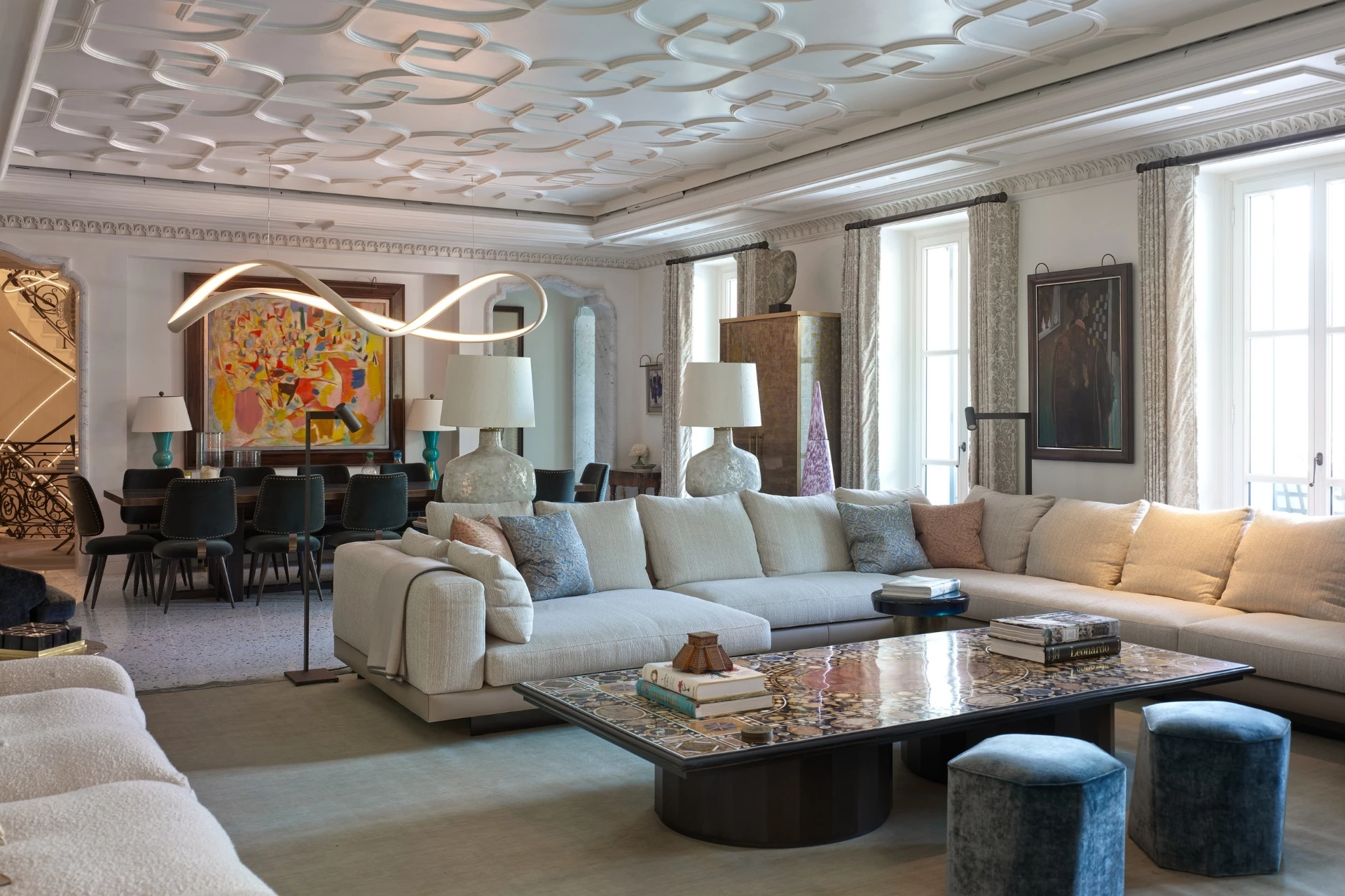 Sitting room in Lake Como home designed by Thorp Design